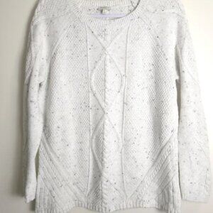 TALBOTS Salt and Pepper Off White Cable Classic Knit Sweater L